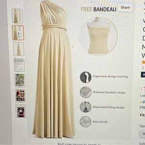 72Style Infinity Champagne Dress with Bandeau, Convertible Long Bridesmaid Dress
